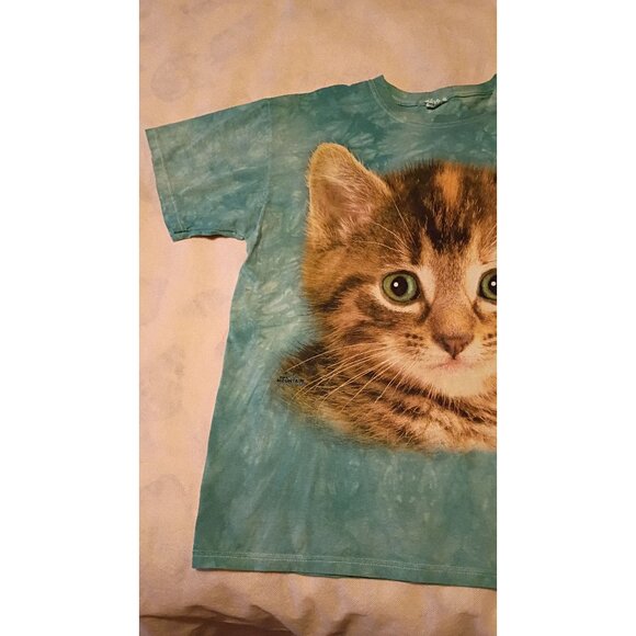 The Mountain Cat Print Green Tie-Dye T-Shirt Jerzees HiDensi-T Gildan L - Picture 3 of 6